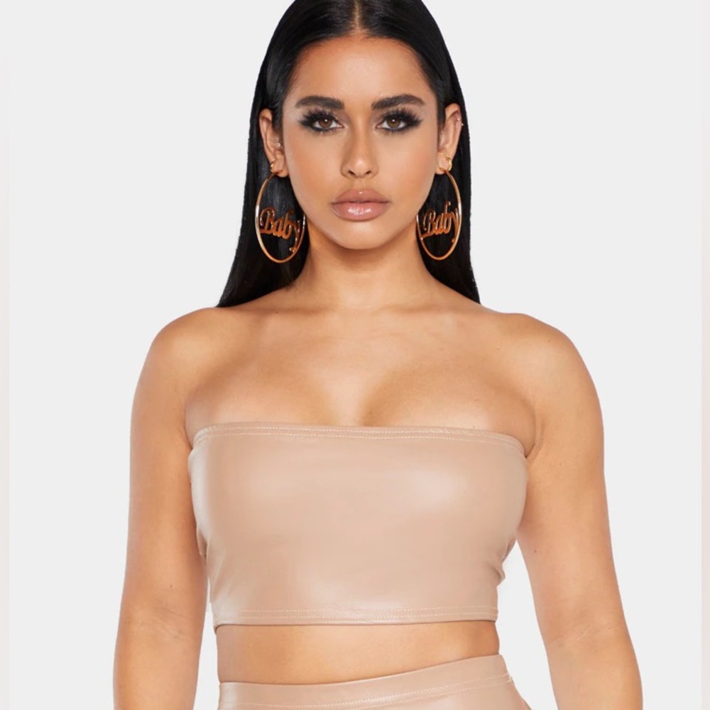 Pretty Little Thing Beige Faux Leather Crop Top